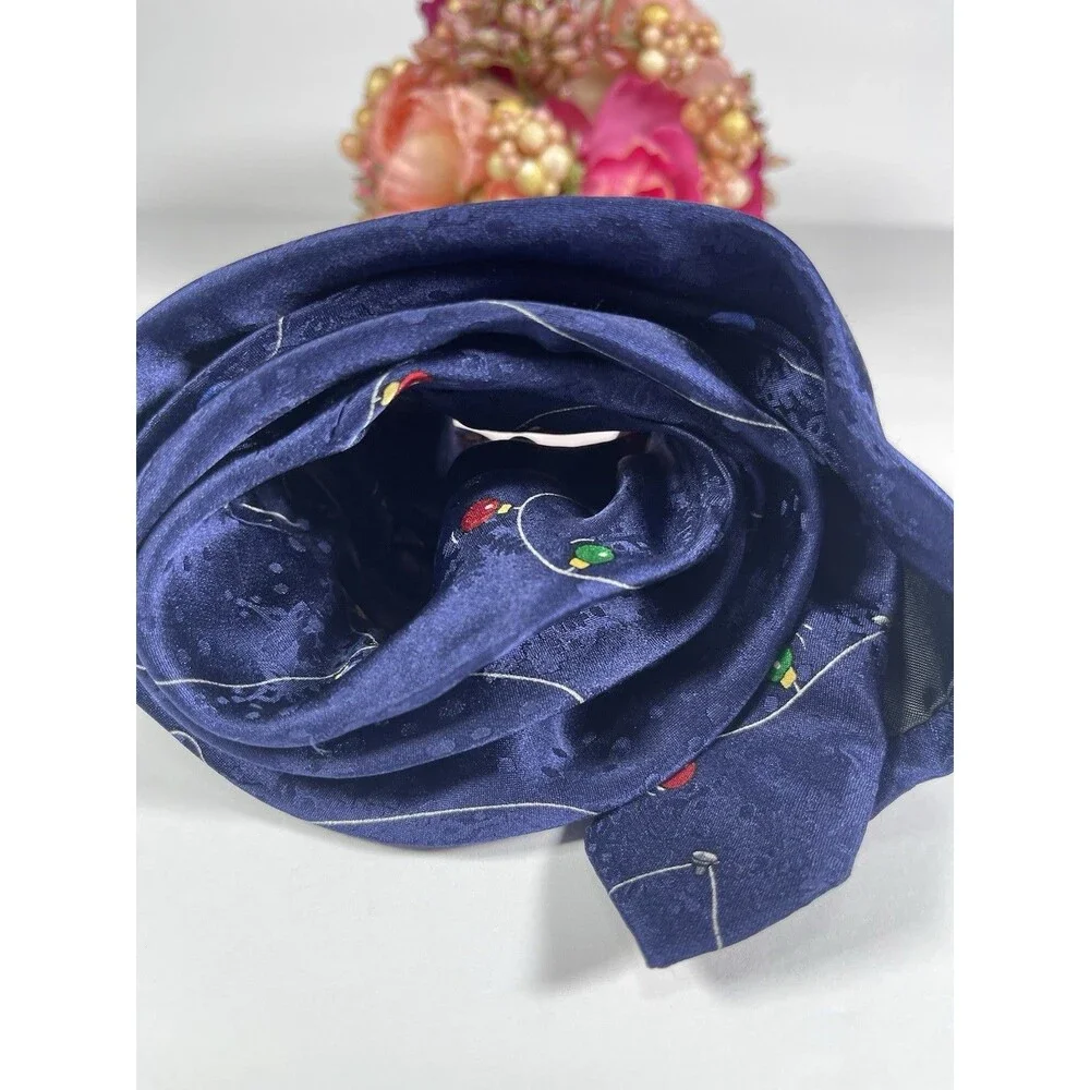 American Greetings Silk Necktie Reindeer Christmas Lights Snowflakes Navy Blue